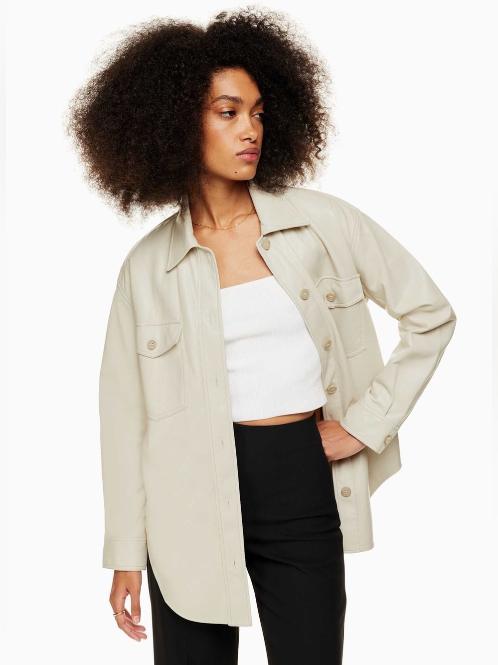 Wilfred S The Ganna Vegan Leather Cream Oversized Jacket
